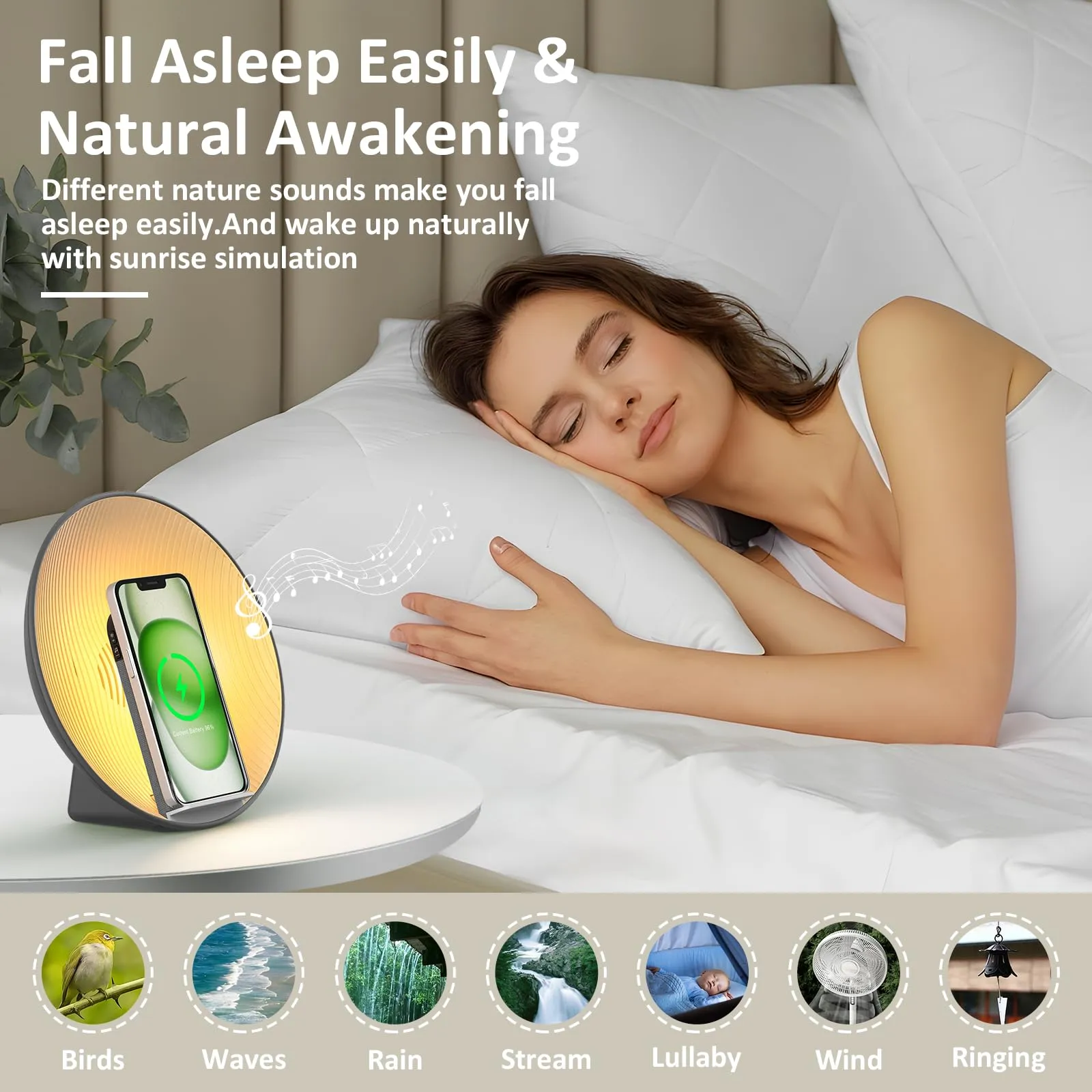 Sunrise Alarm Clock with Wireless Charging & Bluetooth