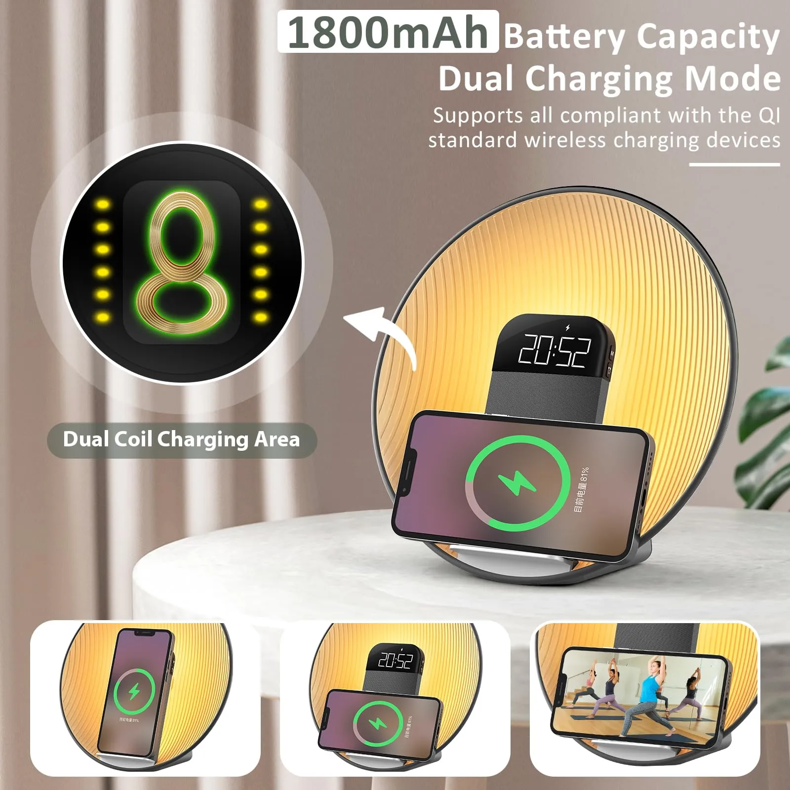 Sunrise Alarm Clock with Wireless Charging & Bluetooth