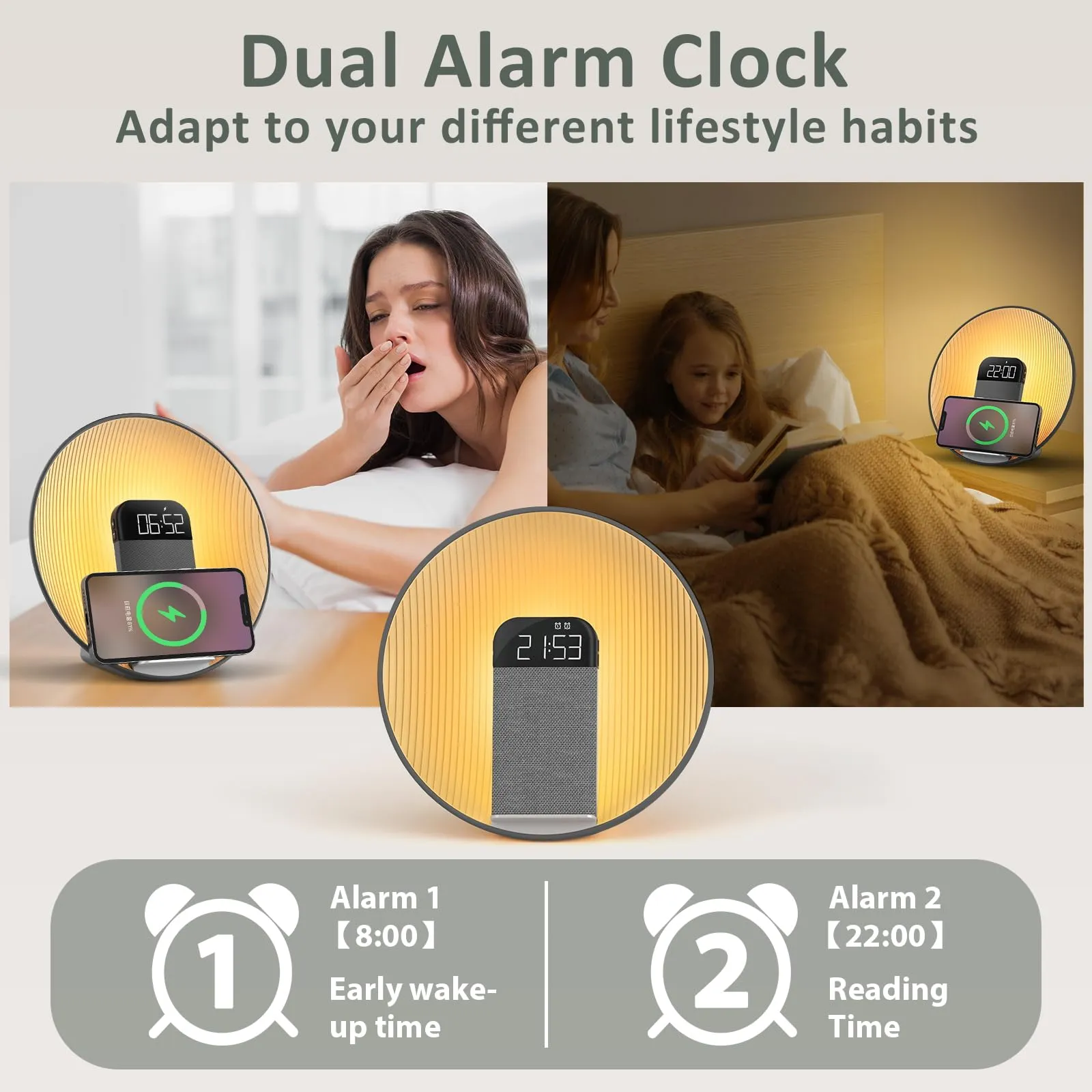 Sunrise Alarm Clock with Wireless Charging & Bluetooth