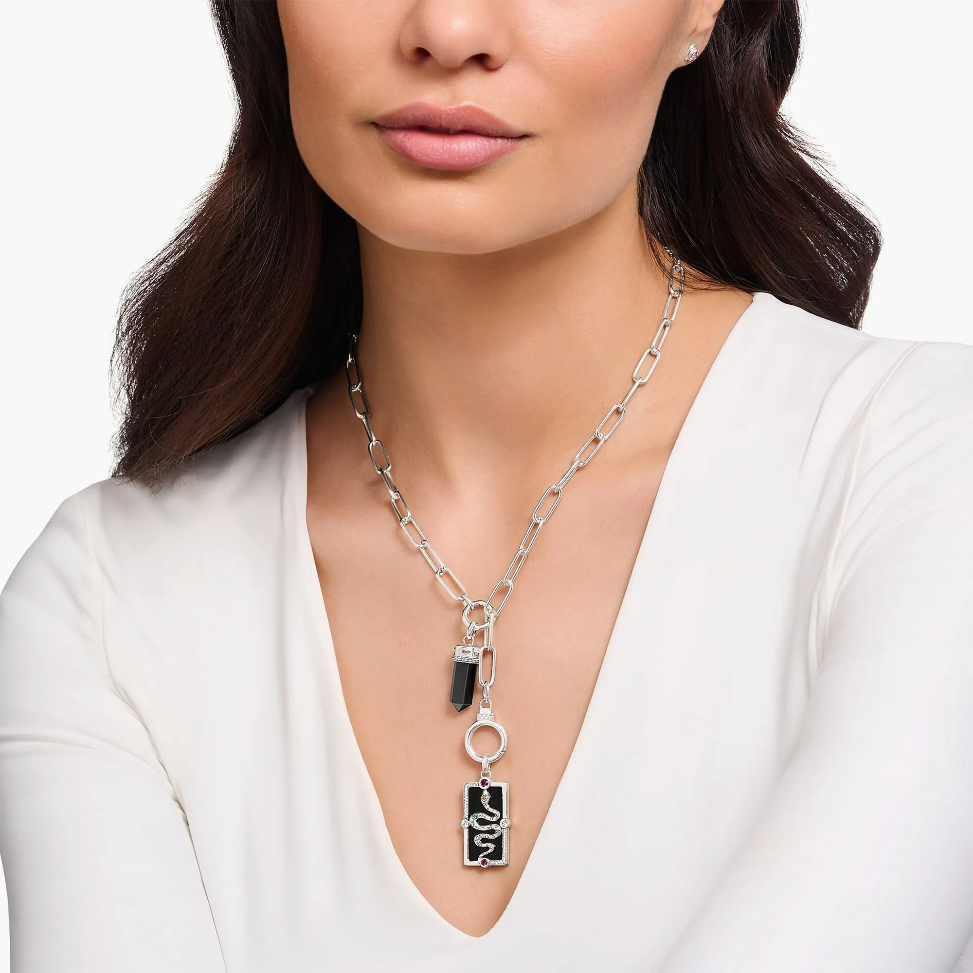 THOMAS SABO Silver Pendant with Onyx in Hexagon-Shape and Stones