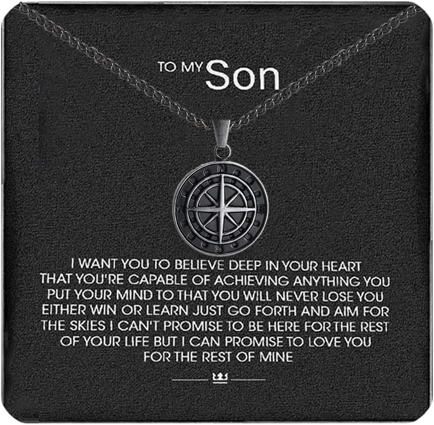 To My Son - Compass Pendant Gift Set, Personalized Engraved Compass Necklace, Milestone Compass Necklace for Son, Fashion Jewelry Gift for Men