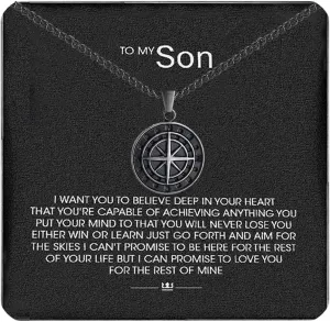 To My Son - Compass Pendant Gift Set, Personalized Engraved Compass Necklace, Milestone Compass Necklace for Son, Fashion Jewelry Gift for Men
