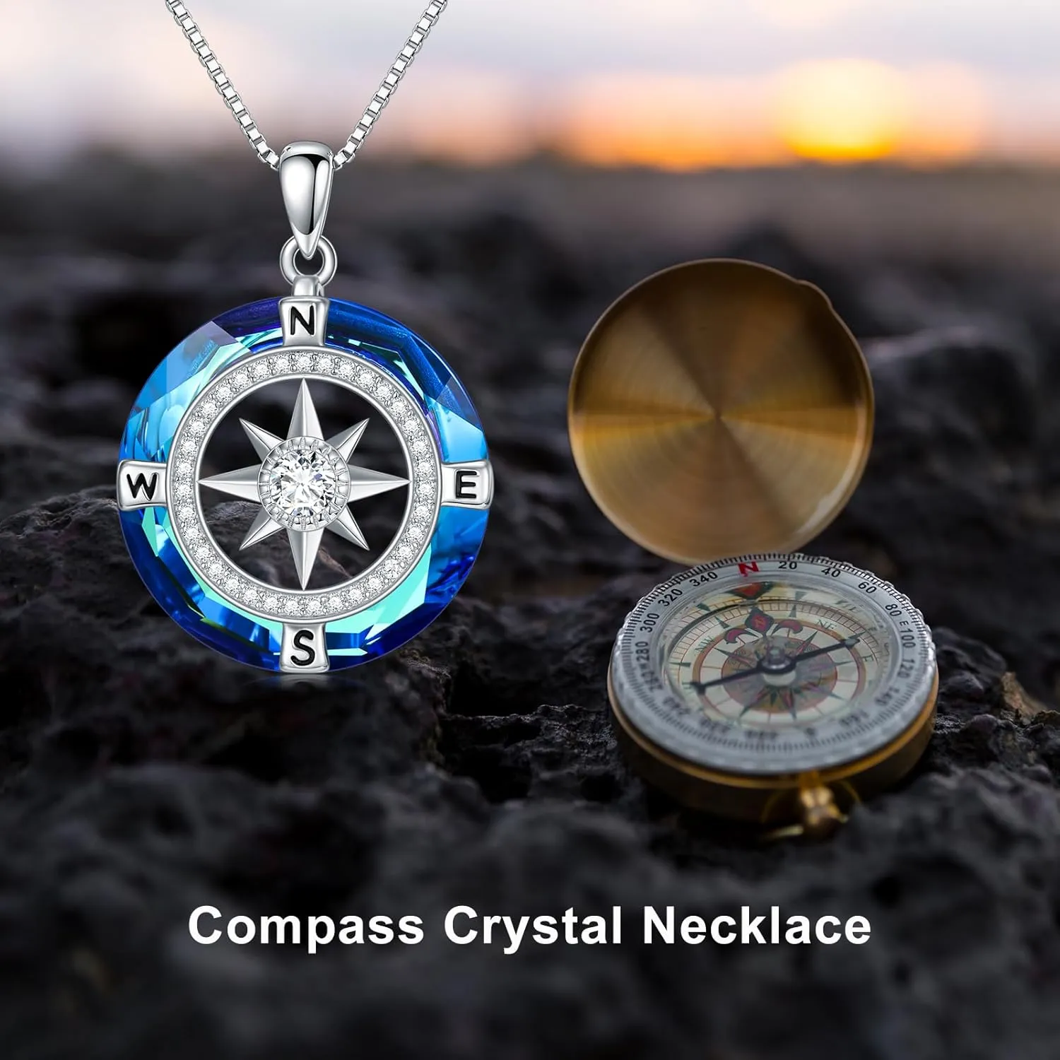 TOUPOP Compass Necklace 925 Sterling Silver Celtic Knot Compass Pendant Crystal Graduation Jewelry Inspirational Travel Gifts for Women