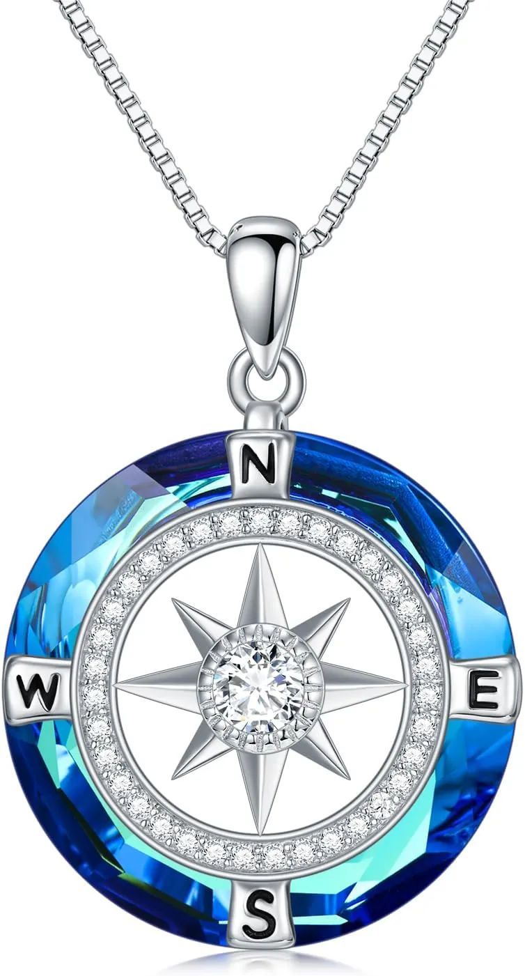 TOUPOP Compass Necklace 925 Sterling Silver Celtic Knot Compass Pendant Crystal Graduation Jewelry Inspirational Travel Gifts for Women