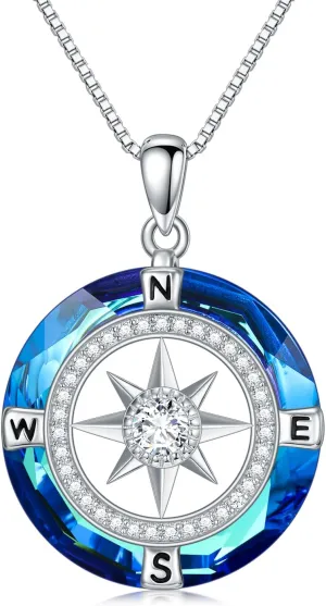 TOUPOP Compass Necklace 925 Sterling Silver Celtic Knot Compass Pendant Crystal Graduation Jewelry Inspirational Travel Gifts for Women