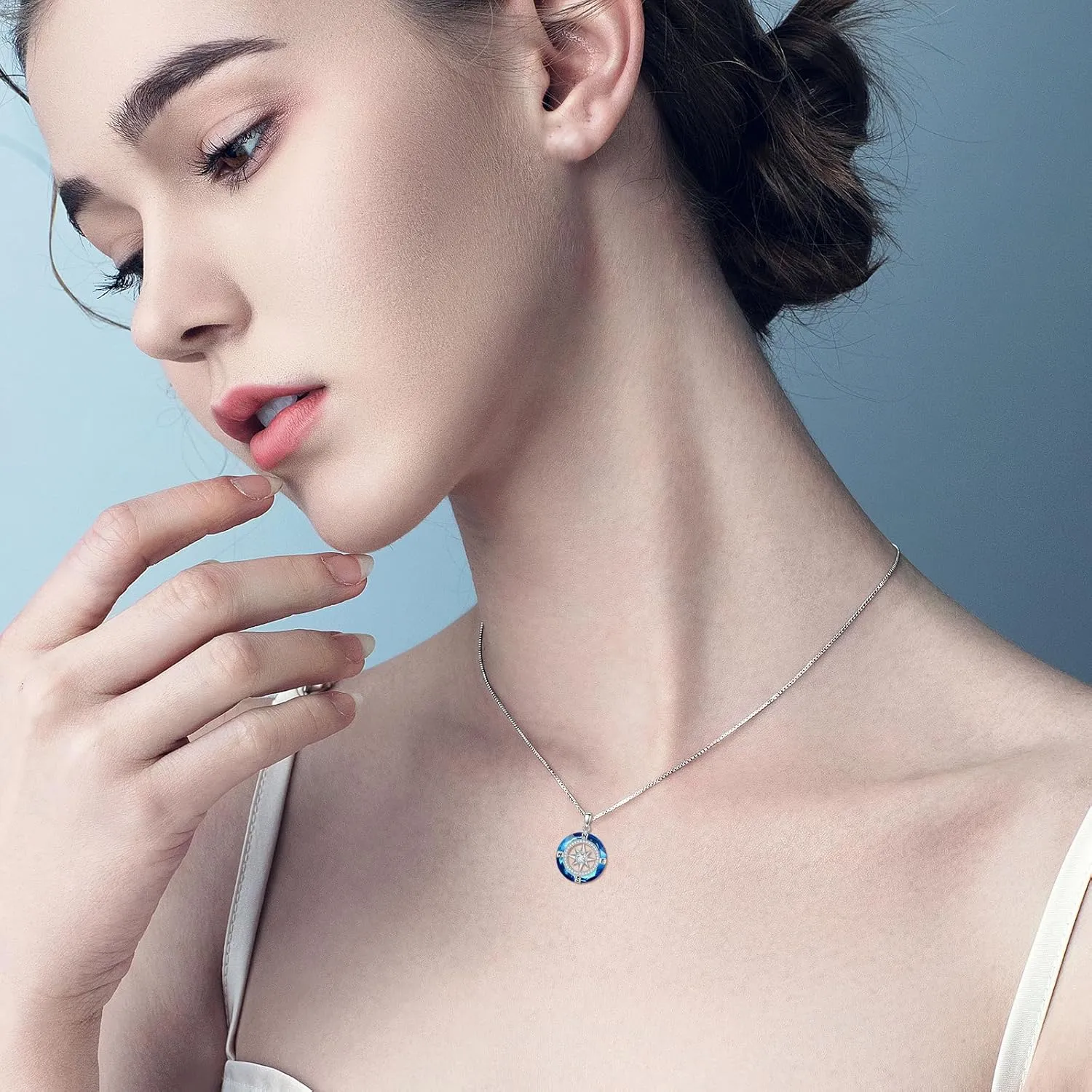 TOUPOP Compass Necklace 925 Sterling Silver Celtic Knot Compass Pendant Crystal Graduation Jewelry Inspirational Travel Gifts for Women