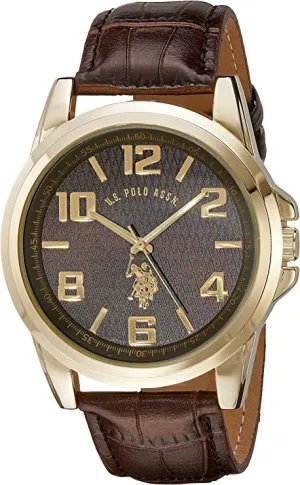 U.S. Polo Assn. Classic Men's USC50167 Analog Display Gold-Tone Watch With Brown Band