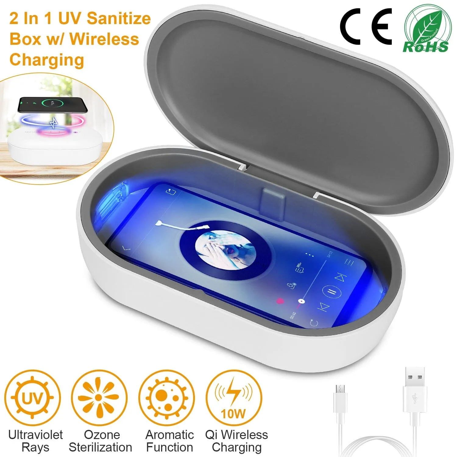 UV Light Sanitizer Box Portable 10w Phone Wireless Charging Disinfection Lamp