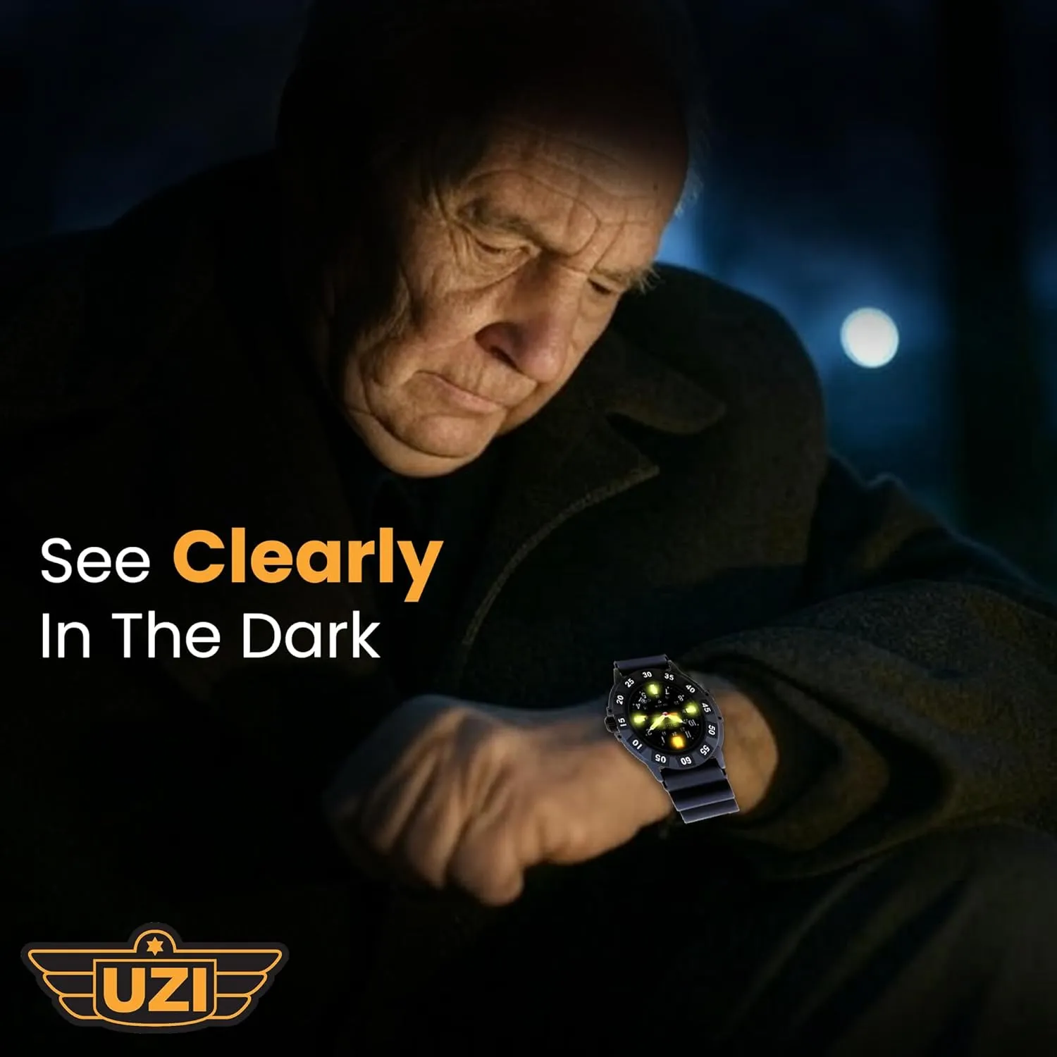 Uzi Swiss Tritium Military Watch for Men - Black Dial, Rubber & Nylon Band, Scratch-Resistant, 20ATM Water Resistant, Swiss Quartz, Protector Rubber, 43mm