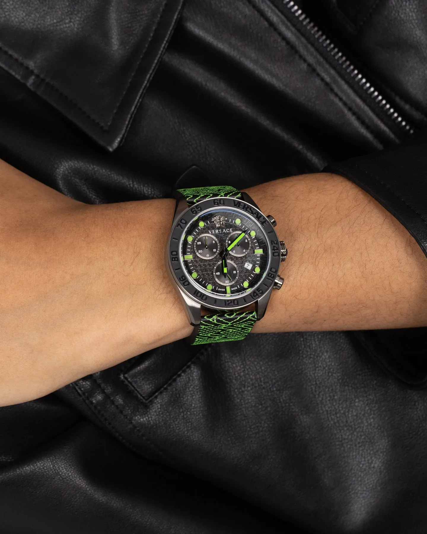 Versace Greca Dome Chrono Watch Black/Black