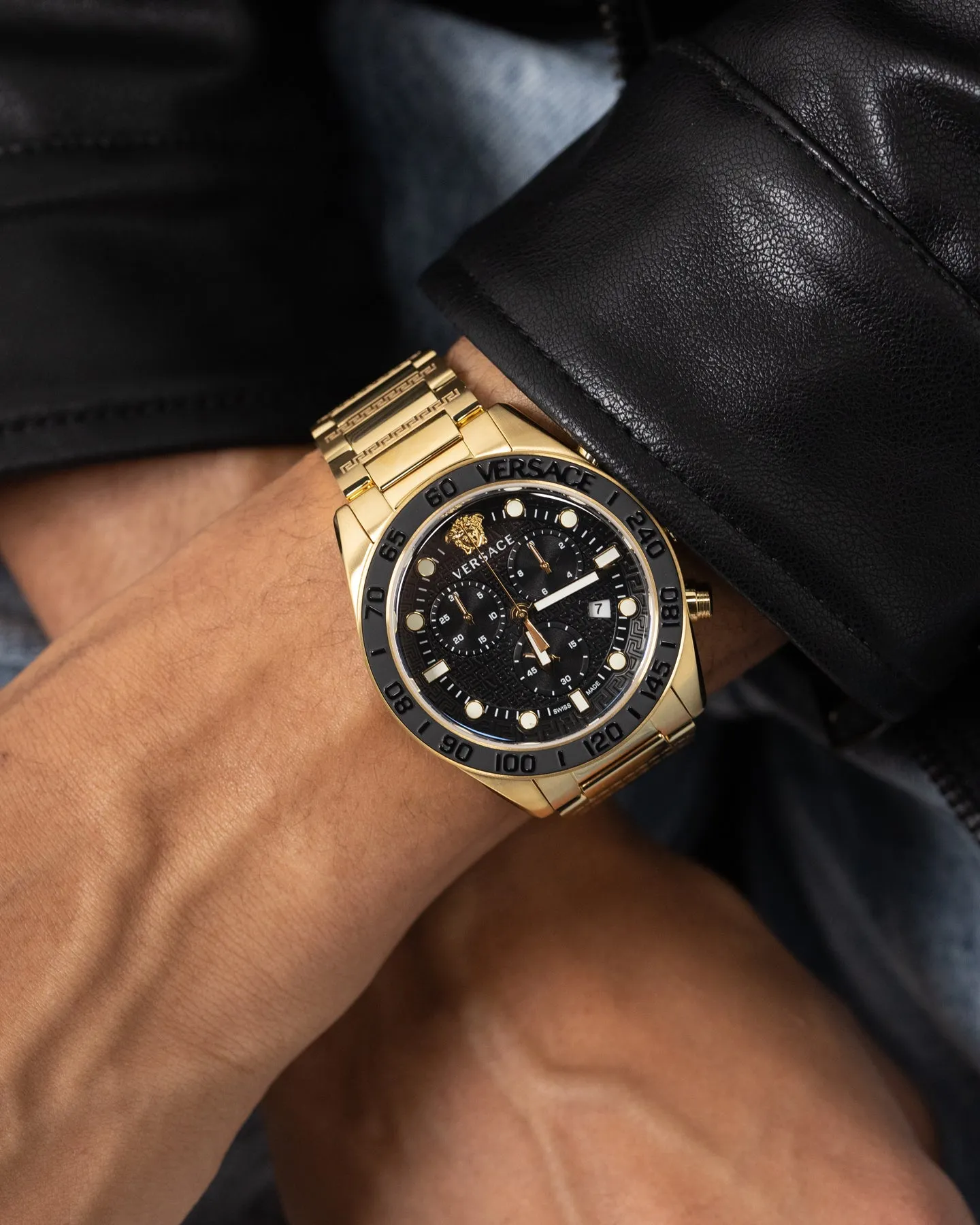 Versace Greca Dome Chrono Watch Black/Gold