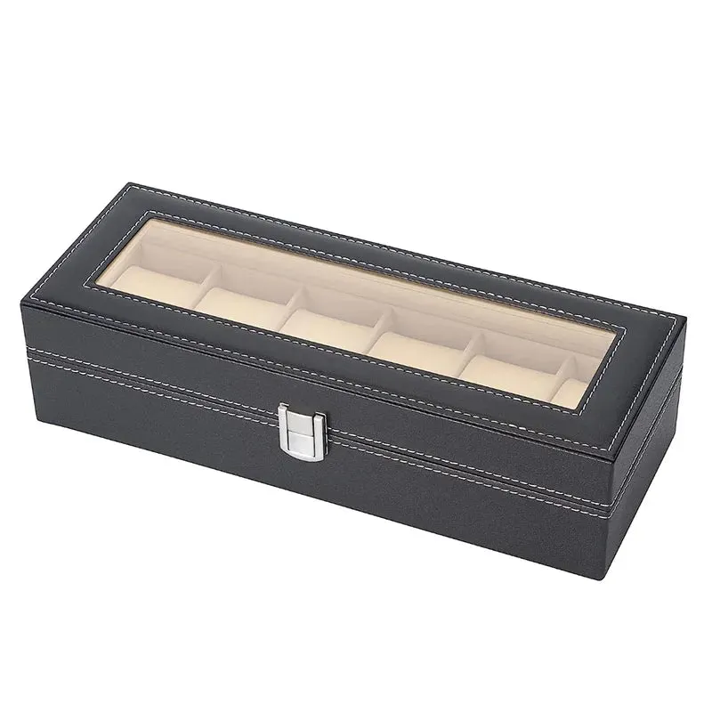 Watch Box PU Leather  with Glass Top