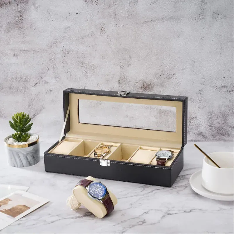 Watch Box PU Leather  with Glass Top