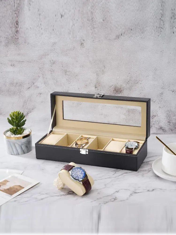 Watch Box PU Leather  with Glass Top