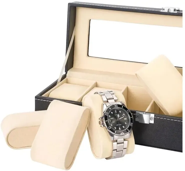 Watch Box PU Leather  with Glass Top