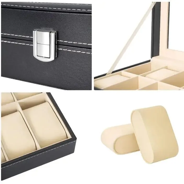 Watch Box PU Leather  with Glass Top