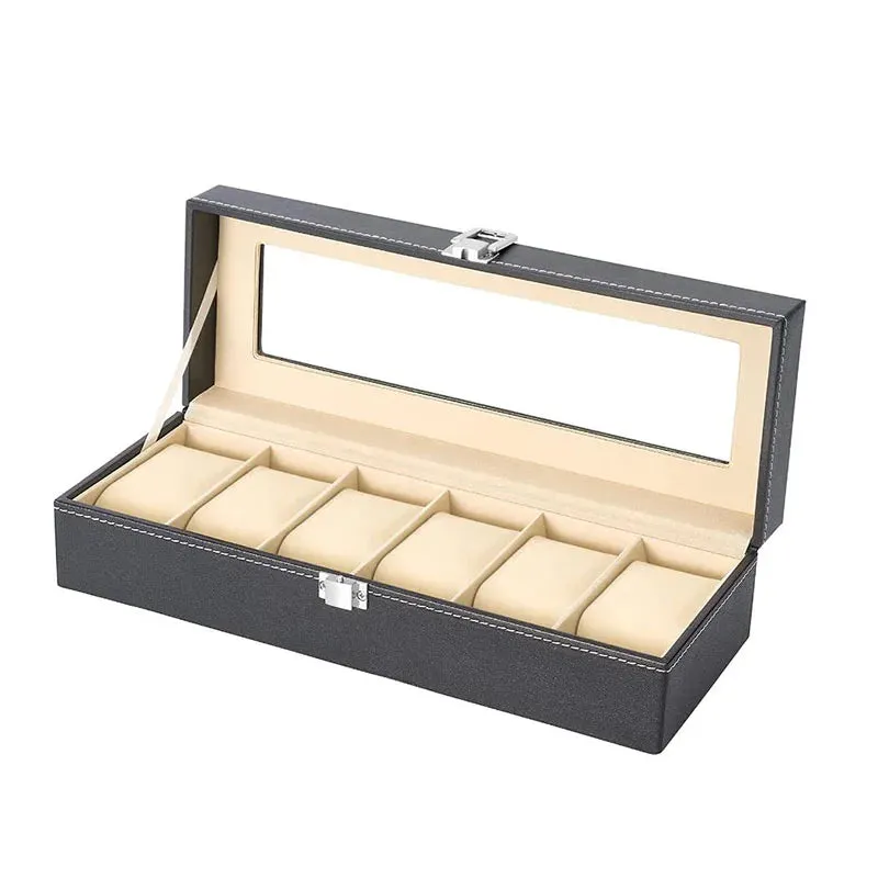 Watch Box PU Leather  with Glass Top