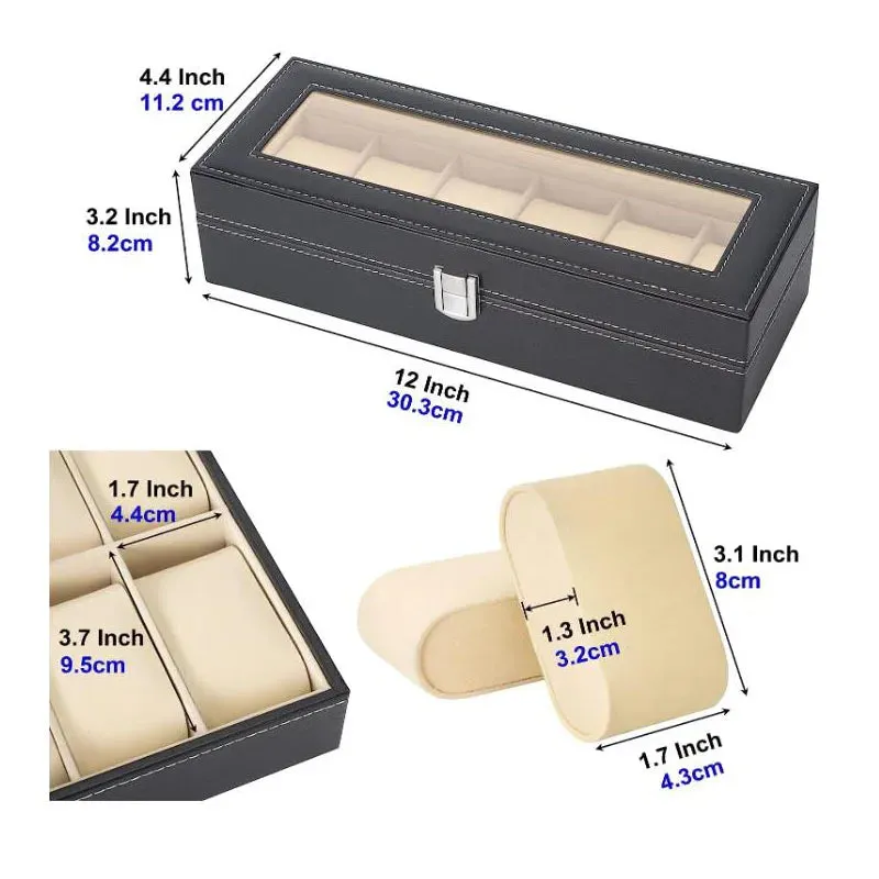 Watch Box PU Leather  with Glass Top