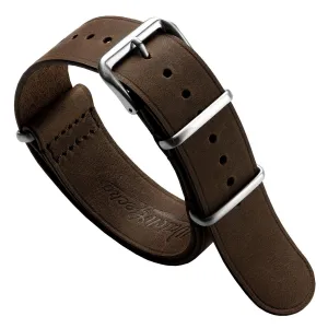 WatchGecko Genuine Leather British Military Watch Strap: Cambridge - Chocolate Brown