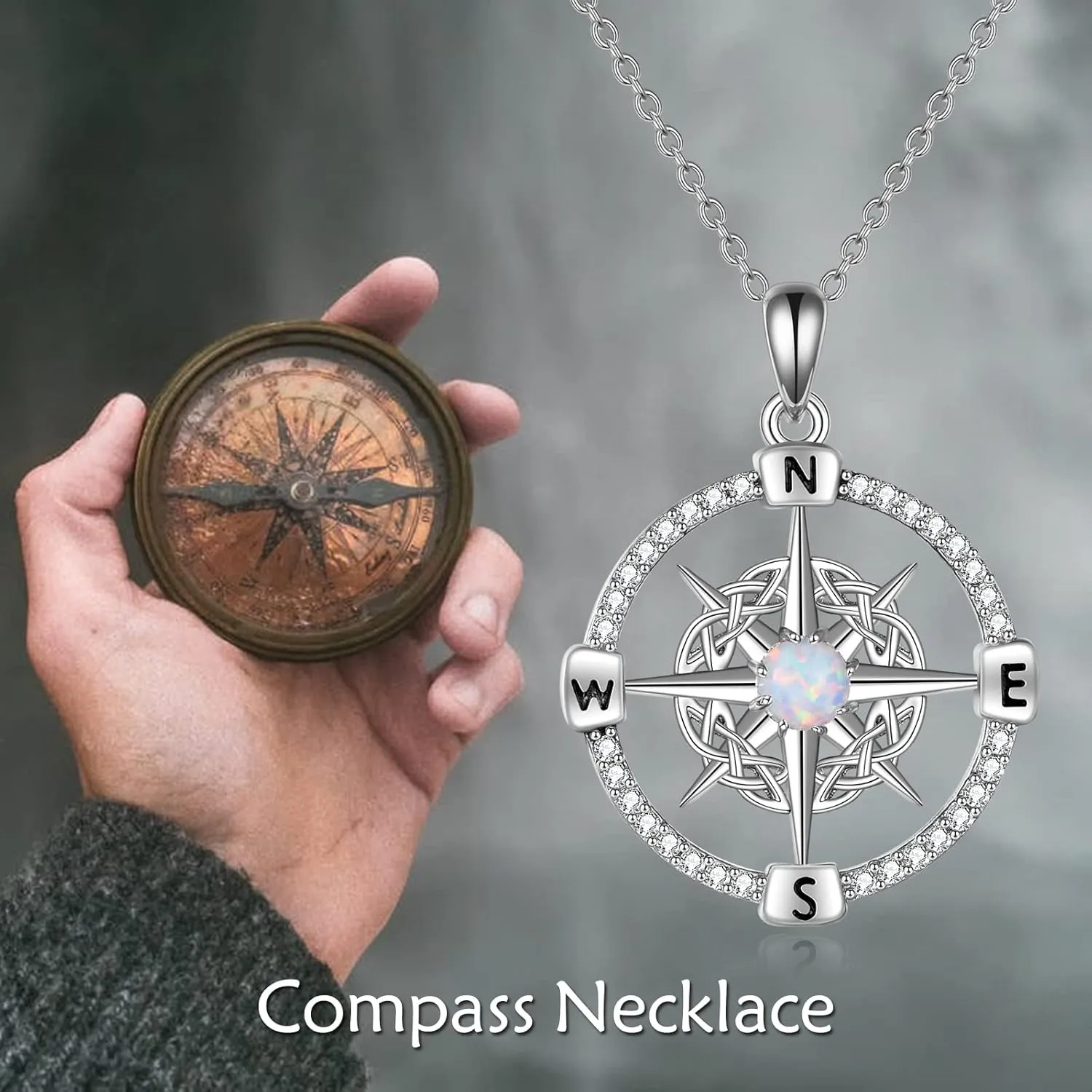WINNICACA 925 Sterling Silver Celtic Knot Necklace Compass Jewelry Vintage Irish Witch's Knot Pendant Triple Moon Goddess Hecate Jewelry Birthday Christmas Gift to Women Girlfriend Her