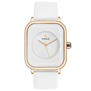 Women Leather Rectangle Minimalist  Quartz Wrist Watches
