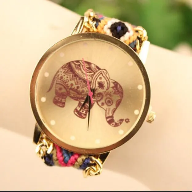Wool Knitting Strap Elephant Print Watch